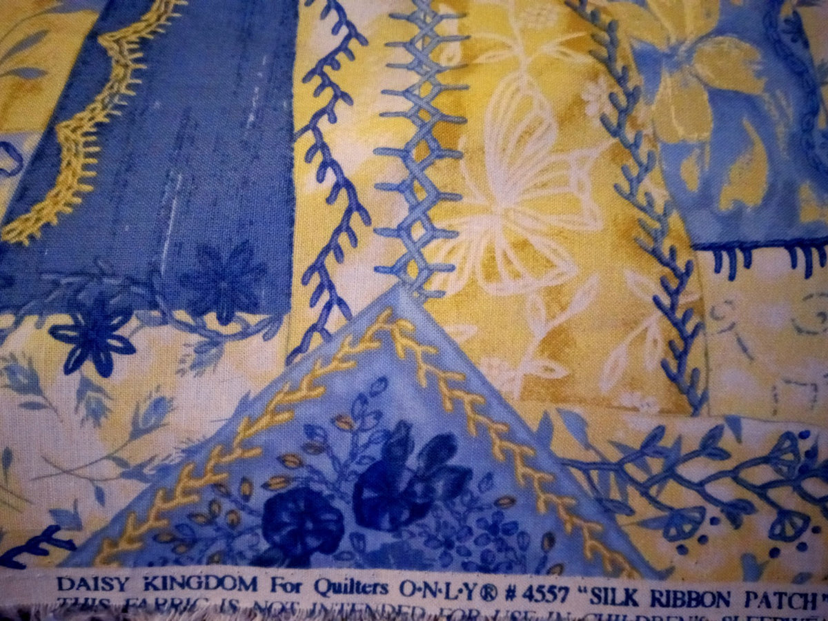 Daisy Kingdom Silk Ribbon Patch Quilter's ONLY Cotton Fabric 4557 Blue 2 + Yards