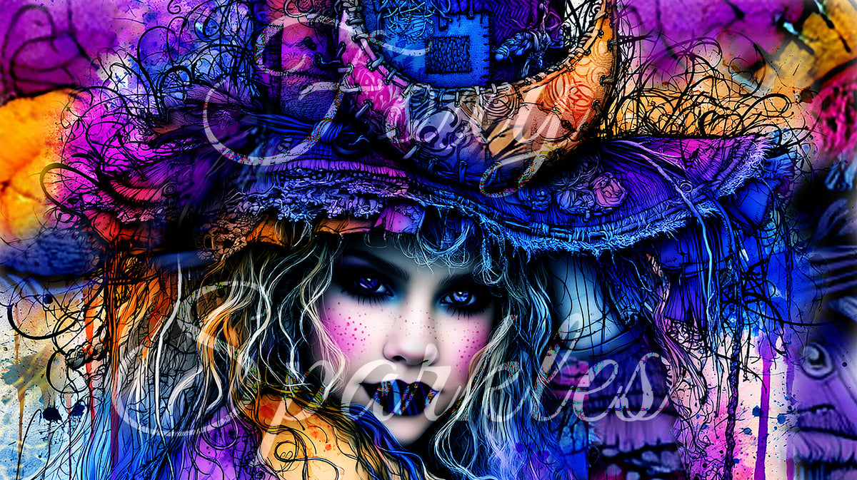 Mystic Witch Fantasy Portrait — Psychedelic Watercolor Digital Art Print
