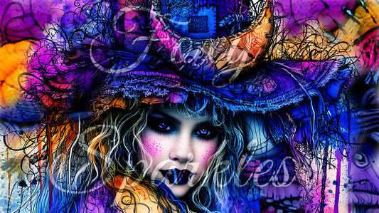 Mystic Witch Fantasy Portrait — Psychedelic Watercolor Digital Art Print