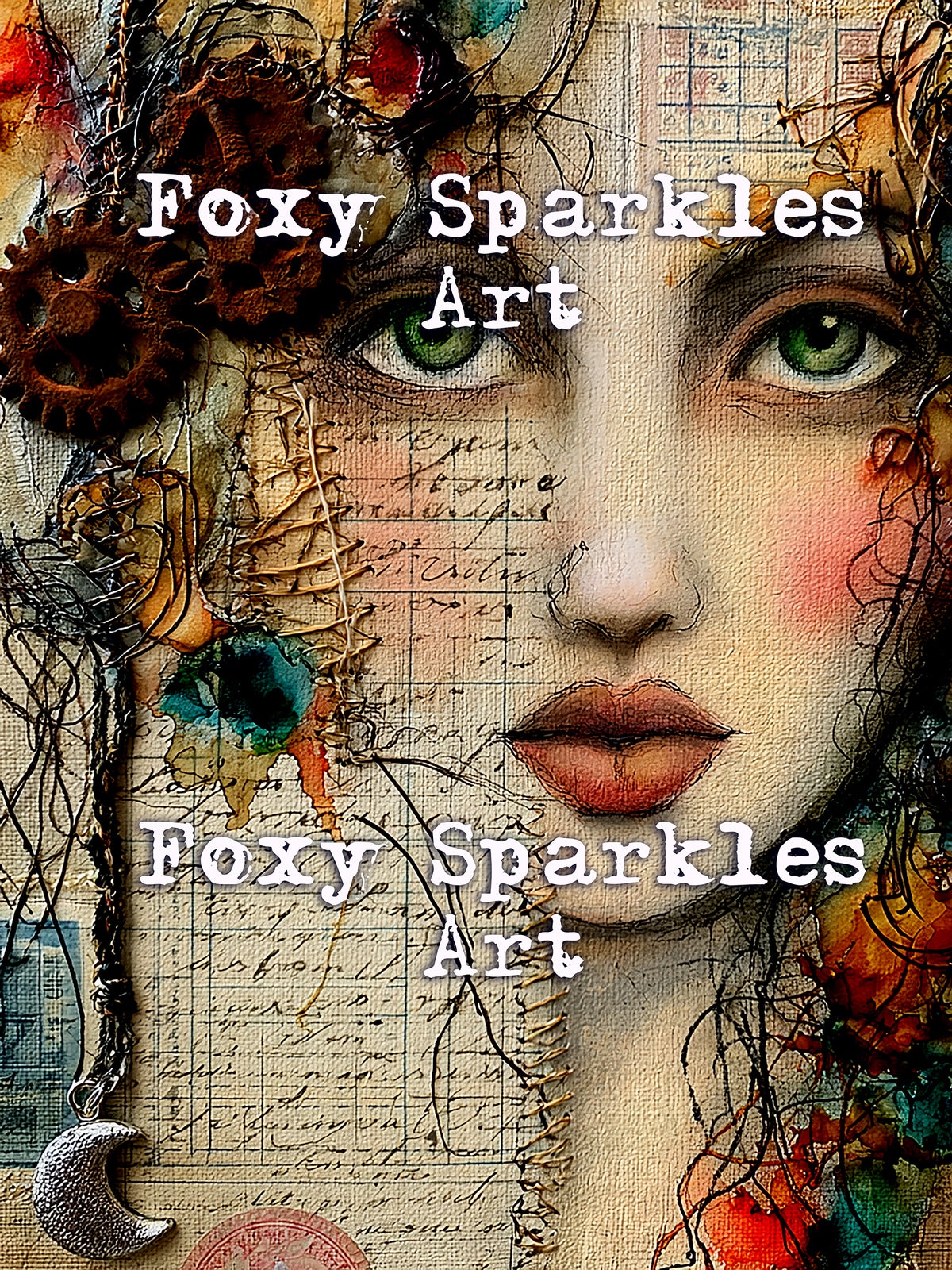 Dreaming in Gears - Steampunk Portrait Printable Wall Art by Foxy Sparkles Art