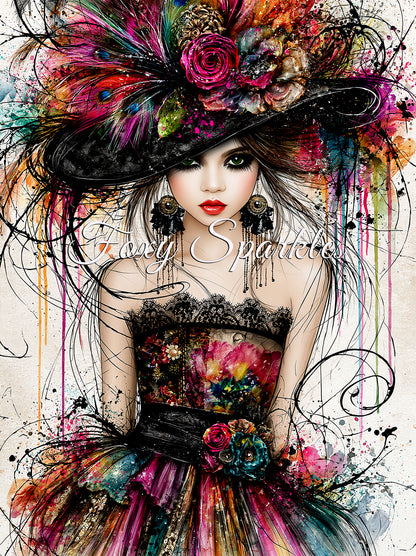Watercolor Fashion Goddess Witch Queen – Boho Fashion Digital Art Print | Foxy Sparkles