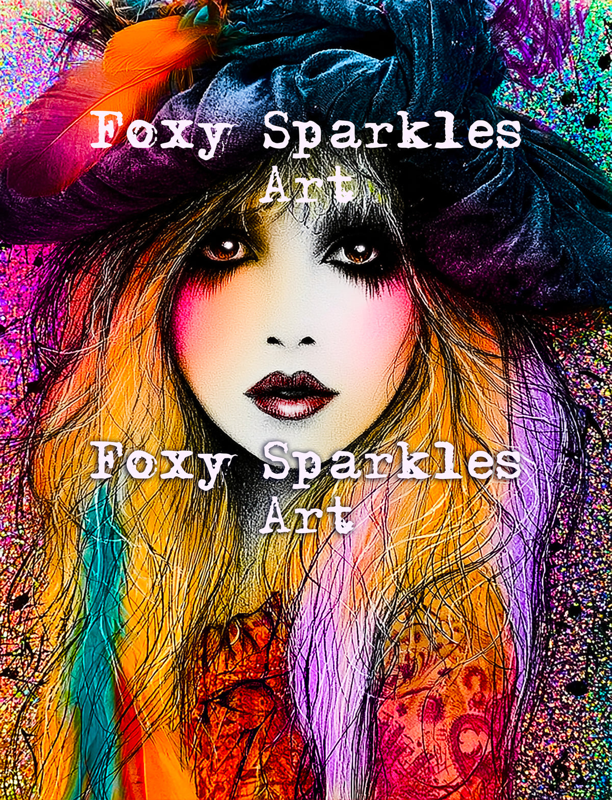 Midnight Rainbow | Boho Witch Portrait Printable Wall Art | Foxy Sparkles Art