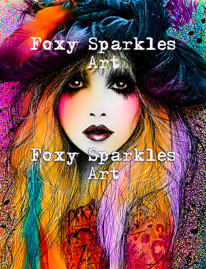 Midnight Rainbow | Boho Witch Portrait Printable Wall Art | Foxy Sparkles Art