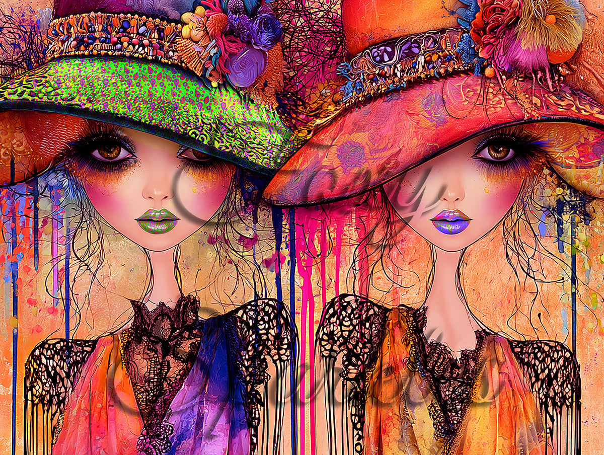Hippie Gypsy Witches Wall Art Print – Whimsical Duo Digital Download