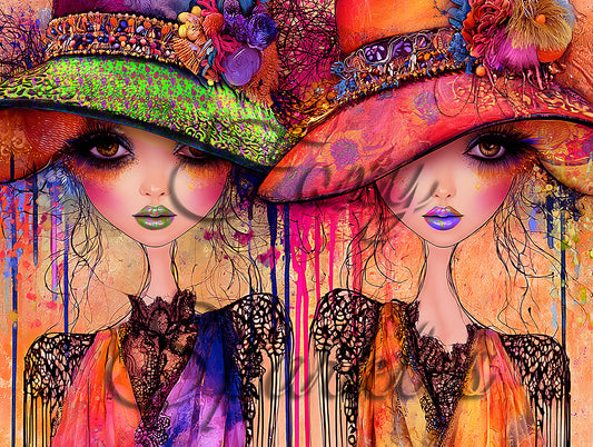Hippie Gypsy Witches Wall Art Print – Whimsical Duo Digital Download