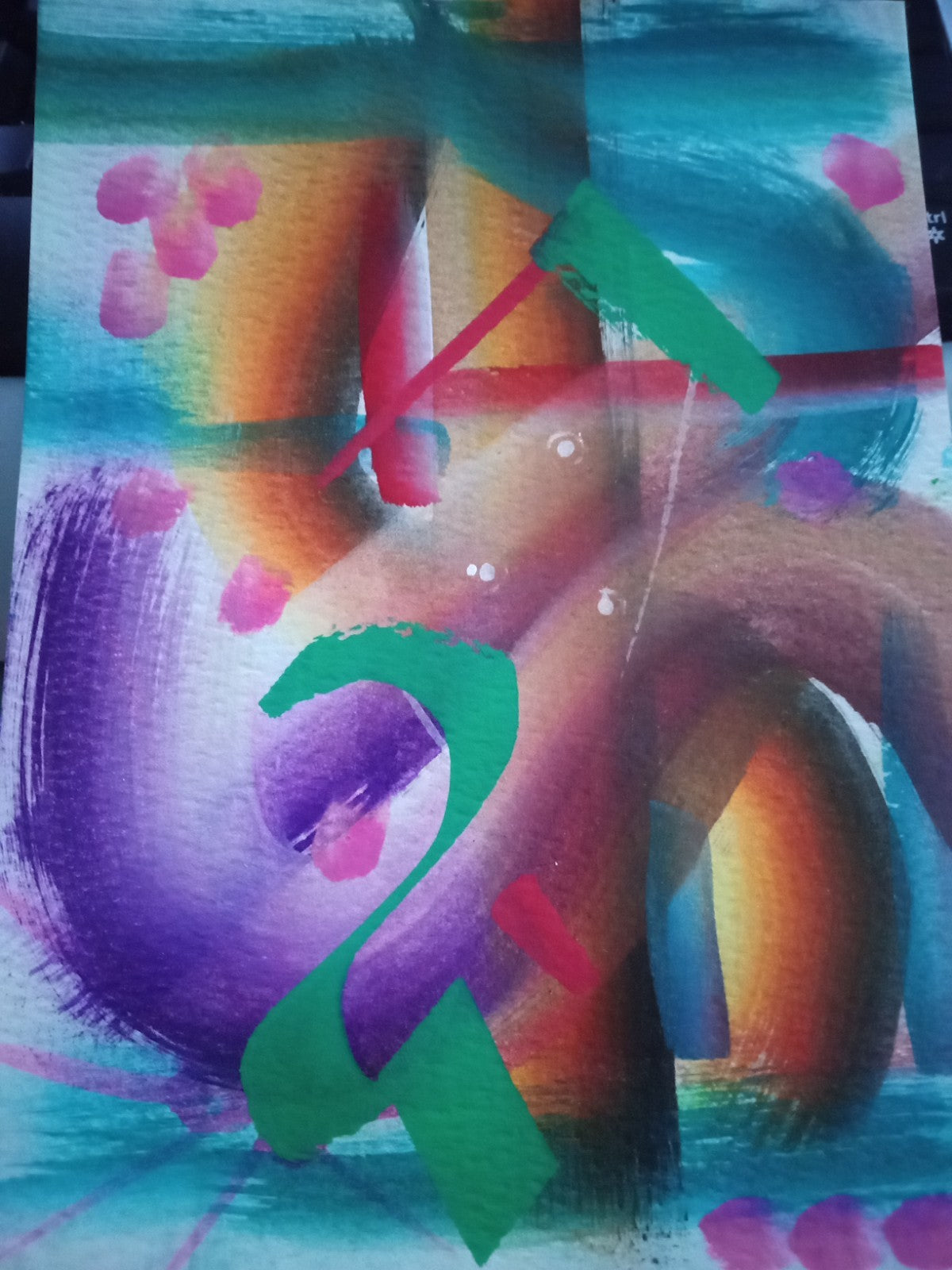 Original Art Abstract 5" x 7" Size Rainbow Of Colours OOAK Framed/Unframed