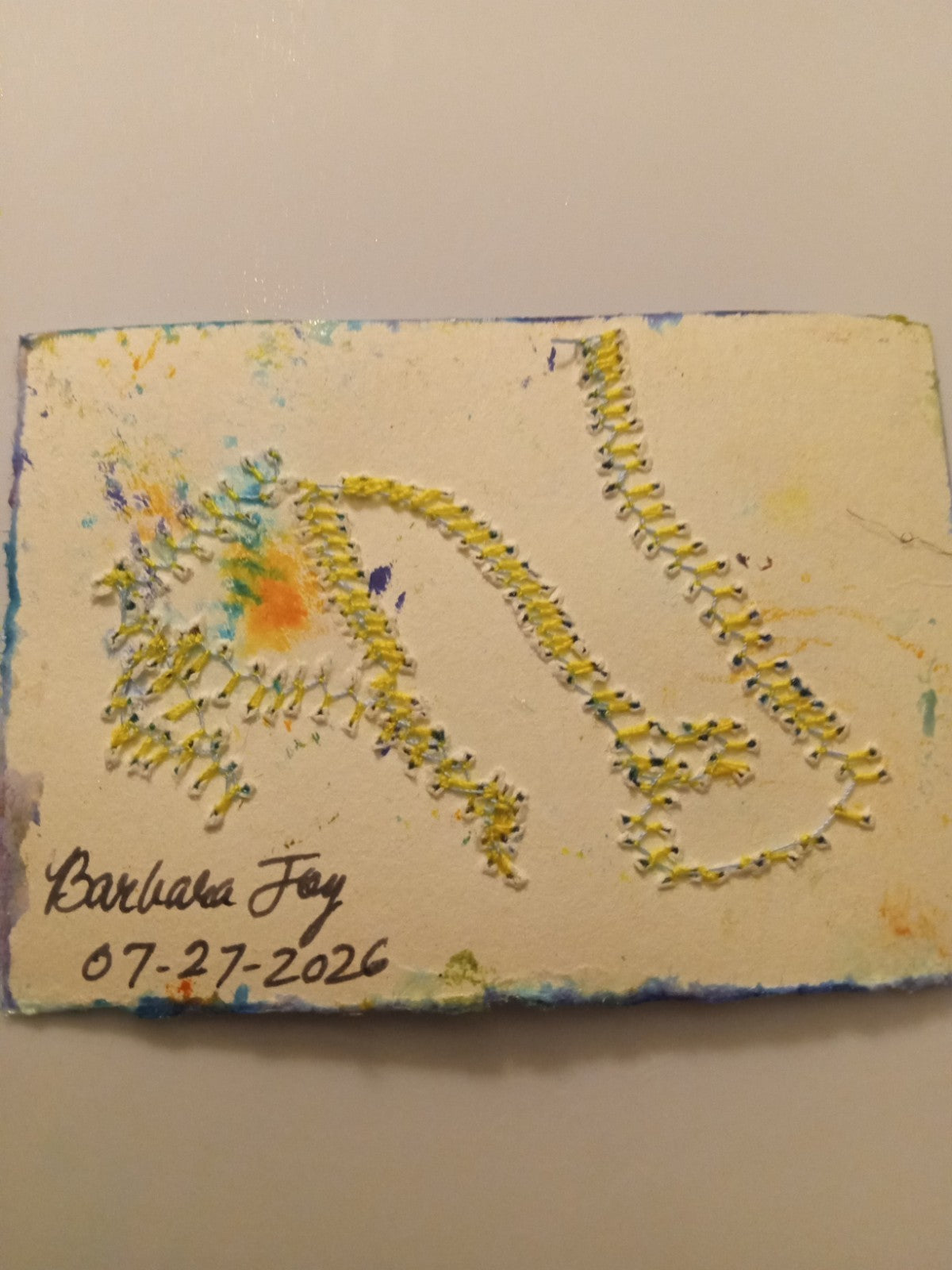 ACEO Art Abstract Sewing Mixed Media Original Art Vintage Gold Powder