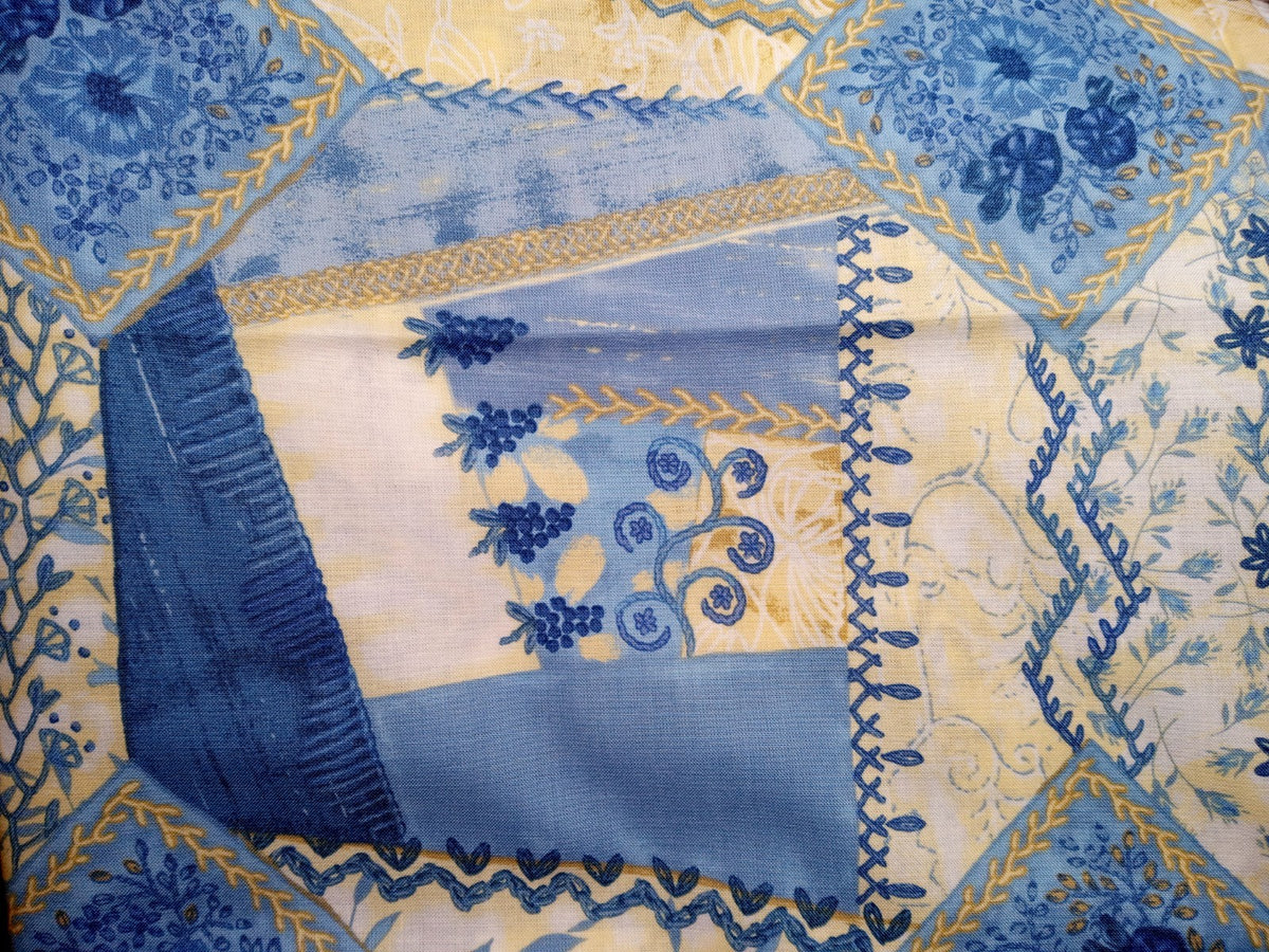 Daisy Kingdom Silk Ribbon Patch Quilter's ONLY Cotton Fabric 4557 Blue 2 + Yards
