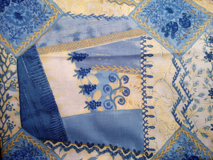 Daisy Kingdom Silk Ribbon Patch Quilter's ONLY Cotton Fabric 4557 Blue 2 + Yards