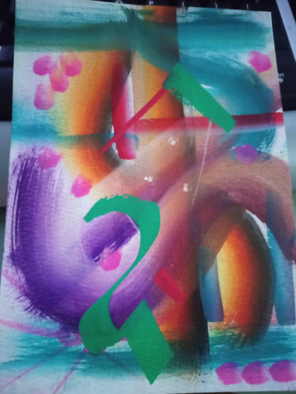 Original Art Abstract 5" x 7" Size Rainbow Of Colours OOAK Framed/Unframed