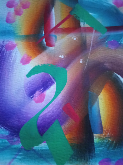 Original Art Abstract 5" x 7" Size Rainbow Of Colours OOAK Framed/Unframed