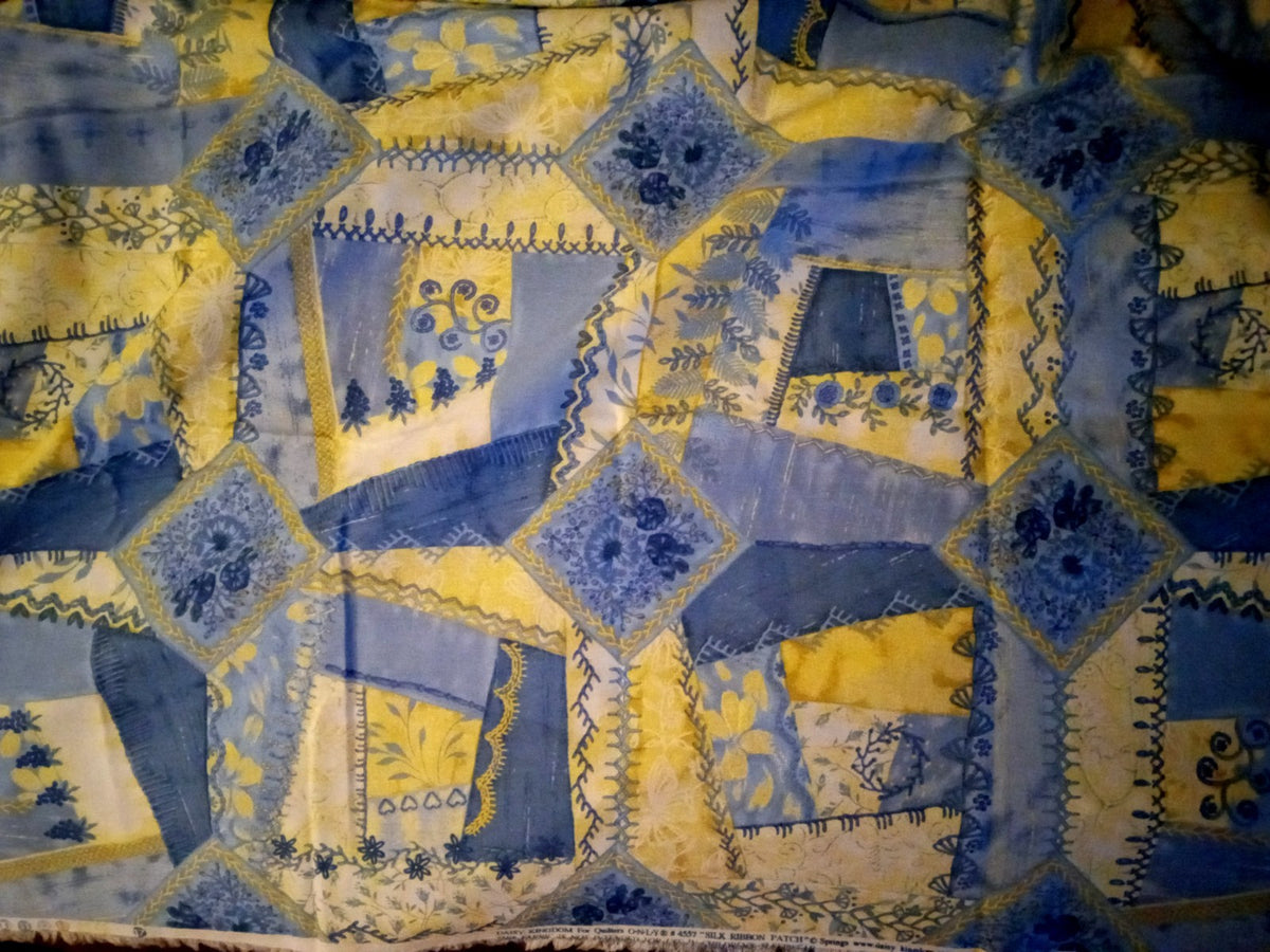 Daisy Kingdom Silk Ribbon Patch Quilter's ONLY Cotton Fabric 4557 Blue 2 + Yards