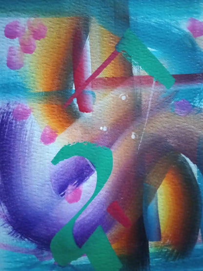 Original Art Abstract 5" x 7" Size Rainbow Of Colours OOAK Framed/Unframed