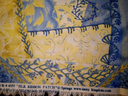 Daisy Kingdom Silk Ribbon Patch Quilter's ONLY Cotton Fabric 4557 Blue 2 + Yards