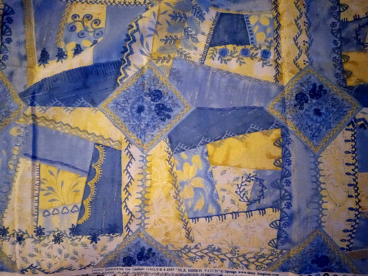 Daisy Kingdom Silk Ribbon Patch Quilter's ONLY Cotton Fabric 4557 Blue 2 + Yards