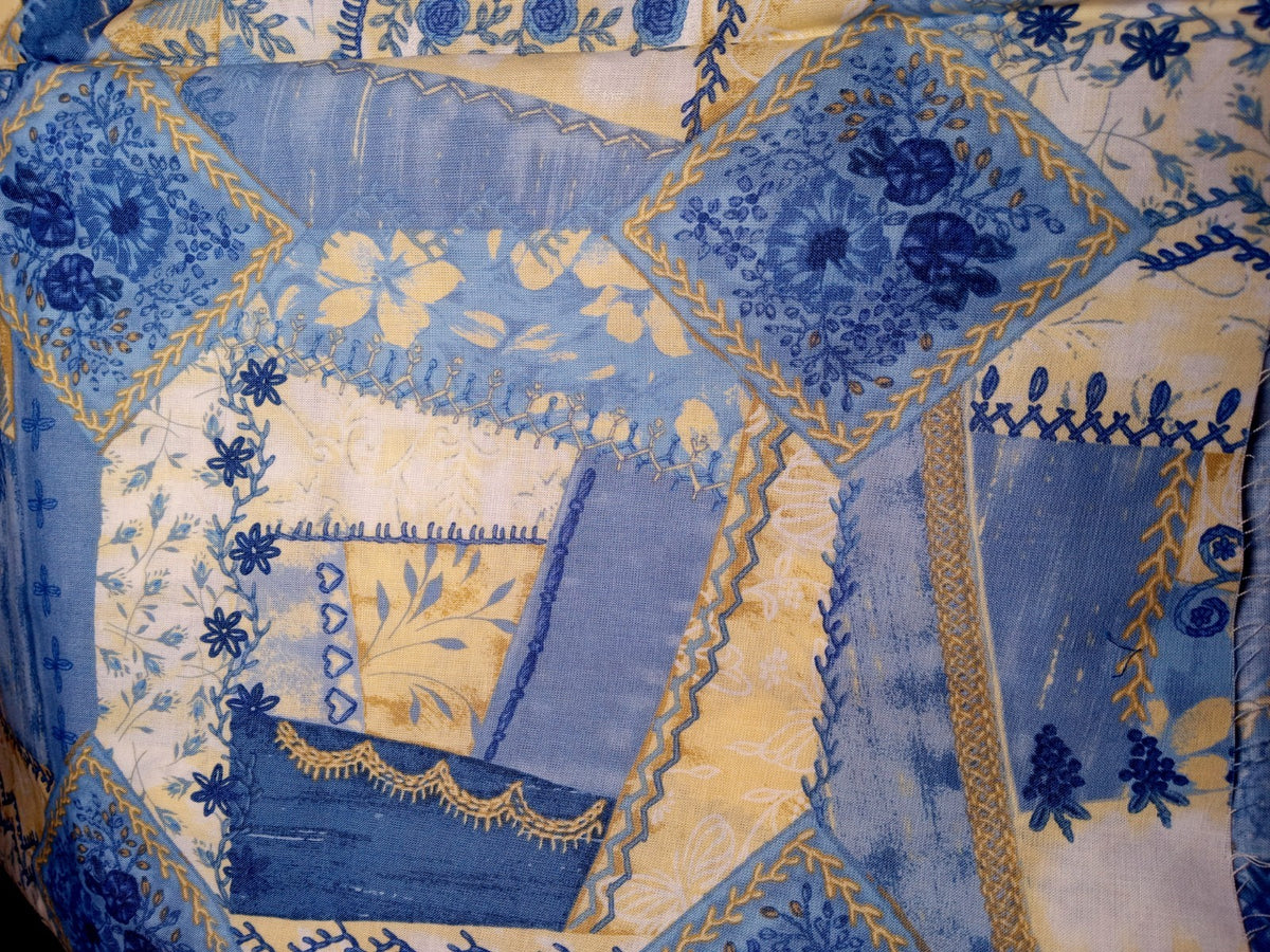 Daisy Kingdom Silk Ribbon Patch Quilter's ONLY Cotton Fabric 4557 Blue 2 + Yards